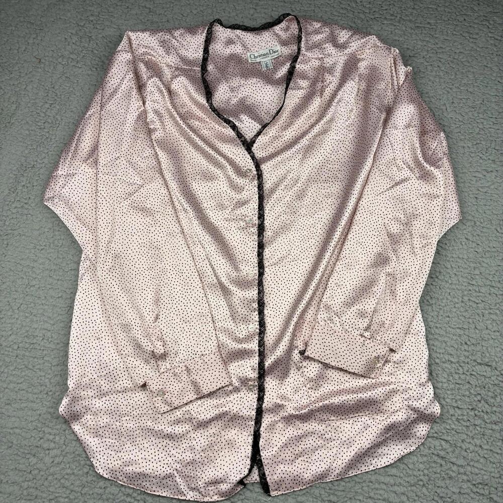 VTG‎ Christian Dior Satin Polka Dot Pajama Set 2pc Women's S Pink USA Lingerie - Picture 4 of 15